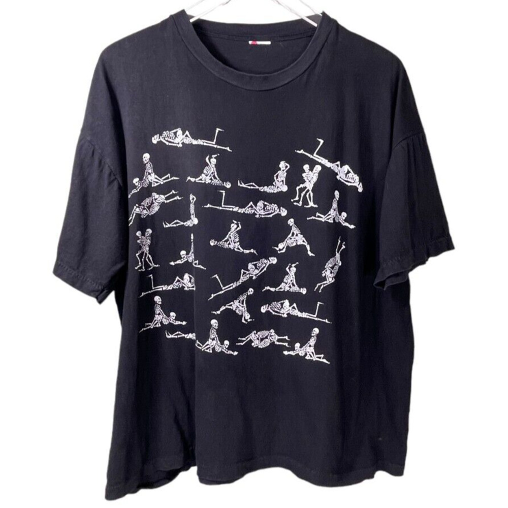 Vtg 90s Skeleton Sex Positions T Shirt oversized